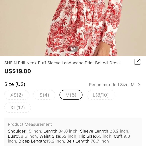 💢SOLD💢 SHEIN Frill Neck Puff Sleeve Landscape Print Belted Dress - Picture 8 of 8